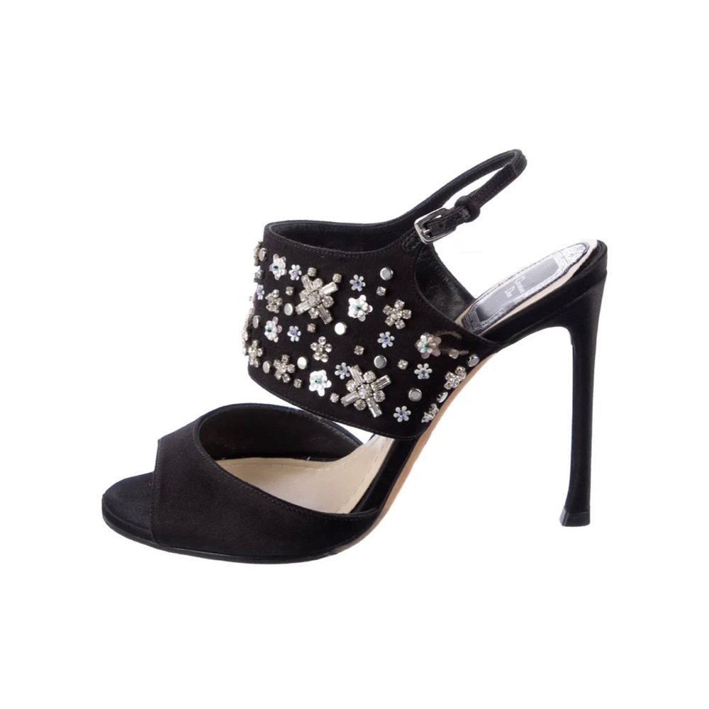 Christian Dior Satin Crystal Embellishments Slingback Sandals